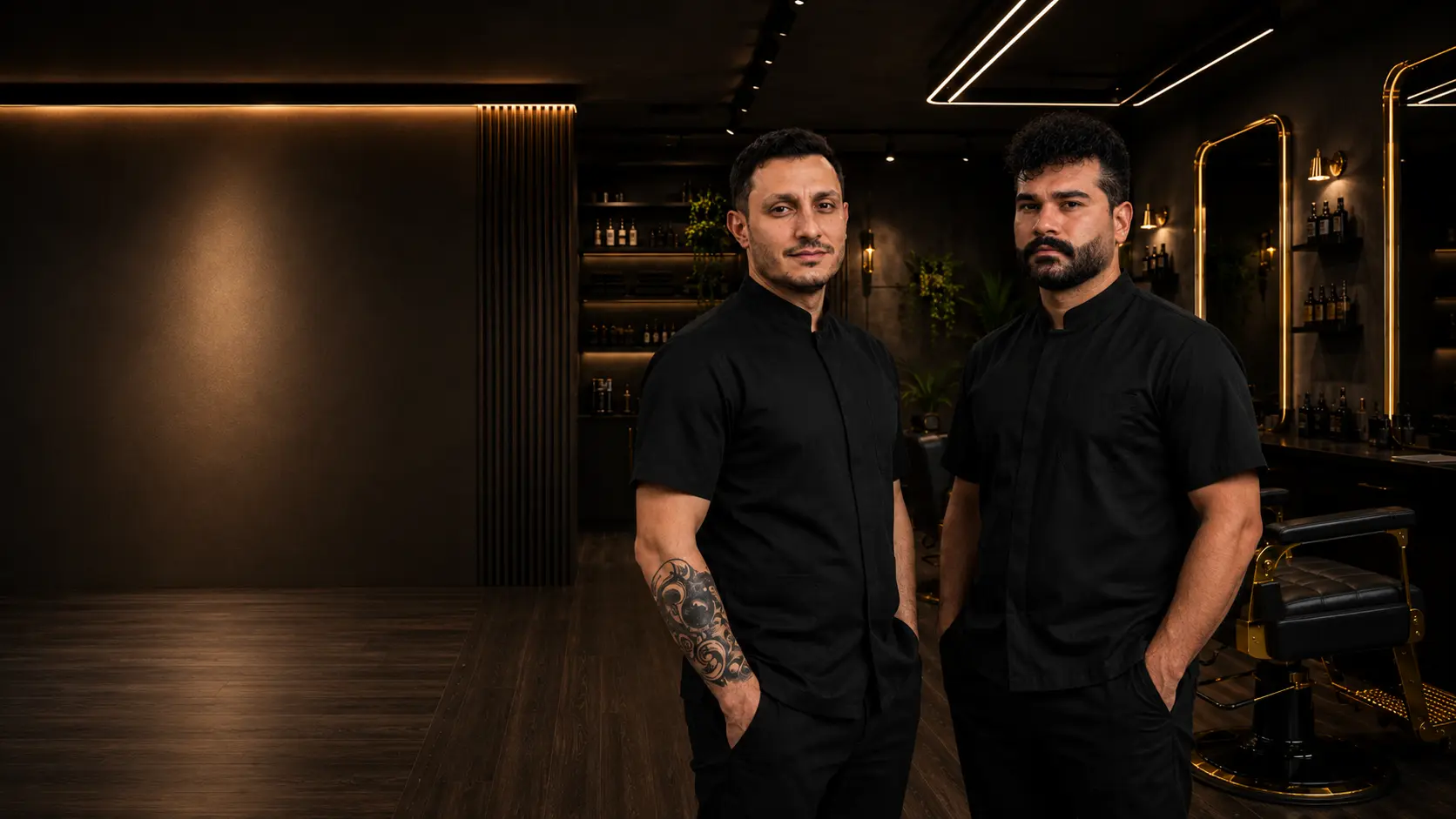 Paul and Max at Aurum Barbers, a premium barbershop in Davenport, Stockport
